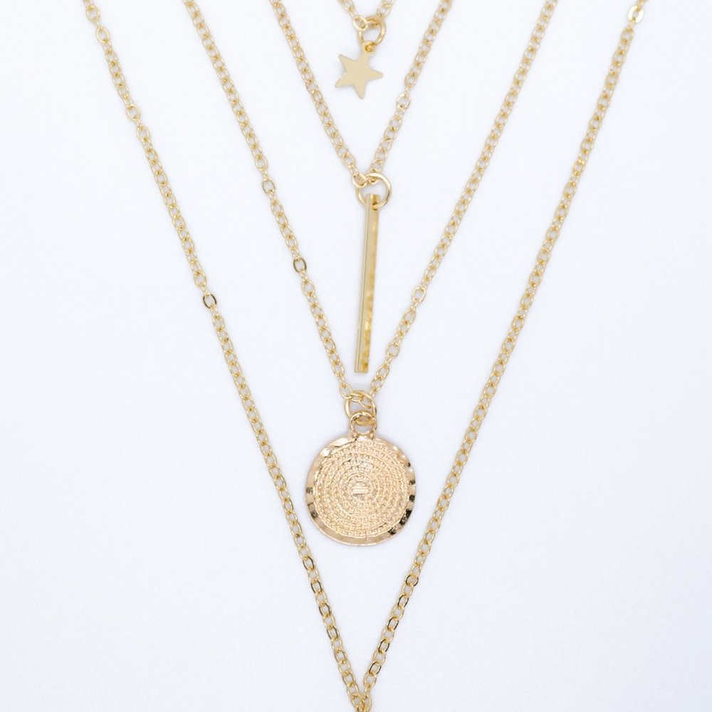 Multi-layered coin and plate drop necklace - Picture 2 of 3